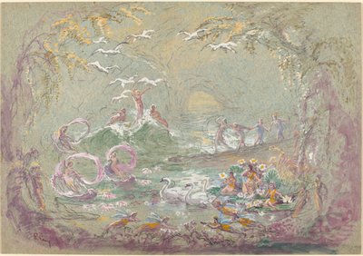 Lake Scene with Fairies and Swans by Robert Caney
